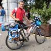 Begegnung mit Compostella-Fahrradpilger Dominik aus Bayerisch Gmain bei Bad Reichenhall. Er macht sich auf den Weg nach Santiago de Compostella